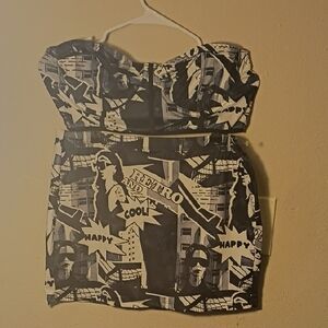 Black and White Graphic Strapless Dress